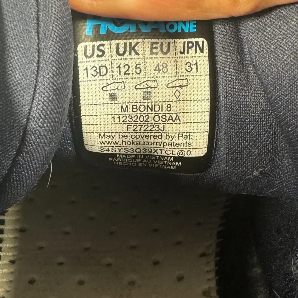 Hoka One One Bondi 8 Blue Running Shoes 1123202 Men's Size 13D (no insoles)